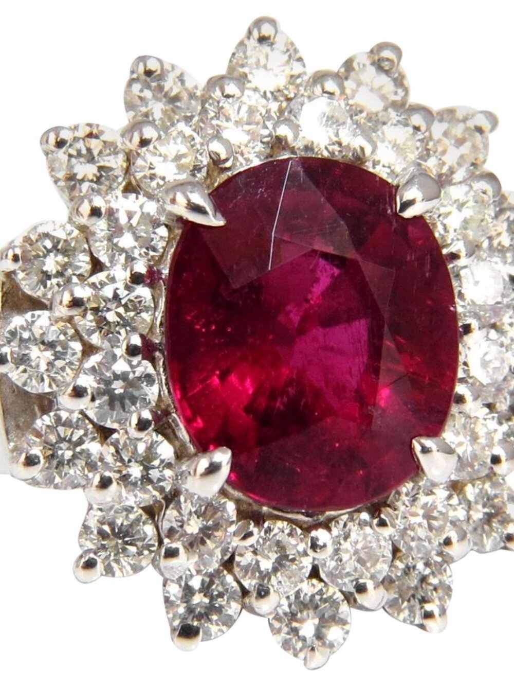 5.80ct natural Pink Red Tourmaline Diamond Ring 14kt. Double Halo*